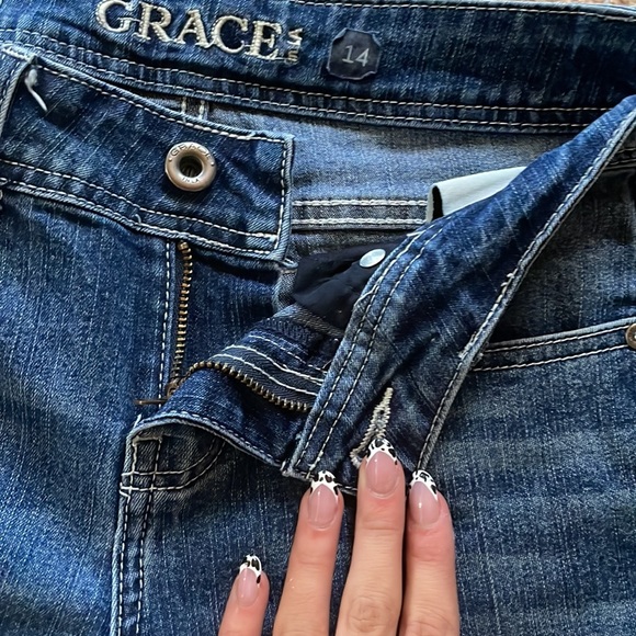 Grace Jeans, flair, little girls size 14, dark wash with fringe on bottom. - Picture 3 of 4